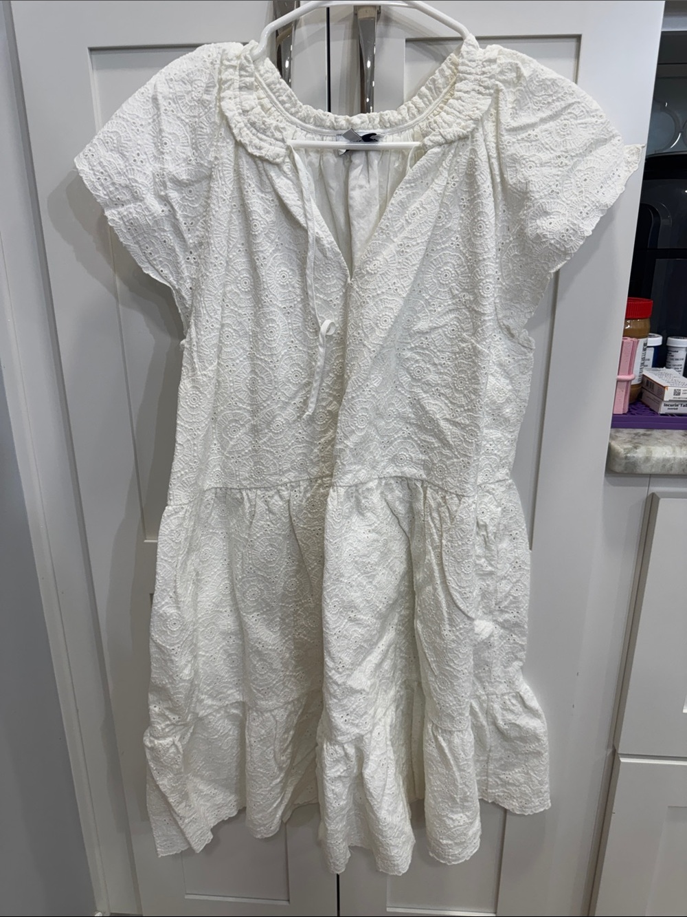 crown & ivy White Eyelet Tiered Casual Dress